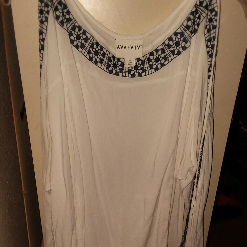 White an navy blue blouse